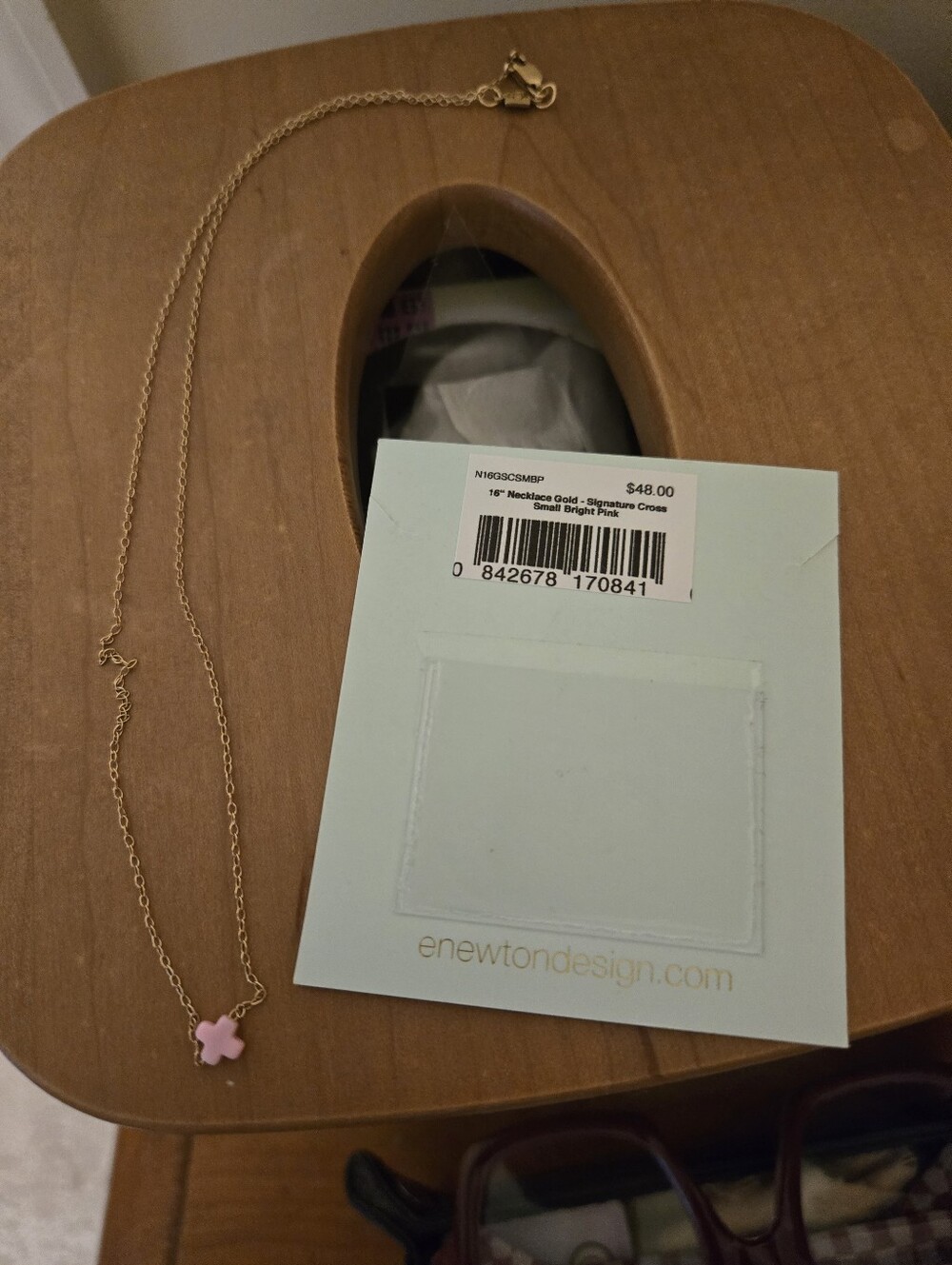 Enewton 16" Necklace Gold - Signature Cross Small Bright Pink